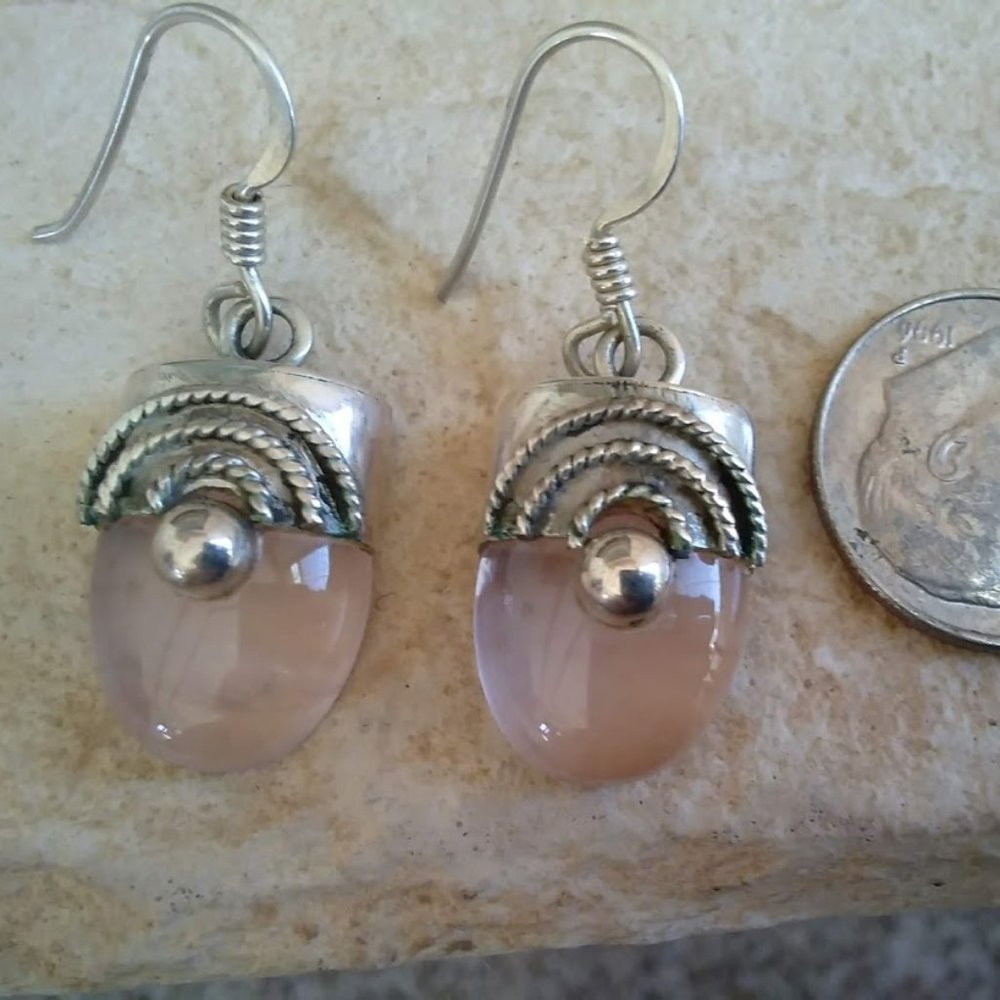 Silver Filigree and Rose Quartz Earrings.